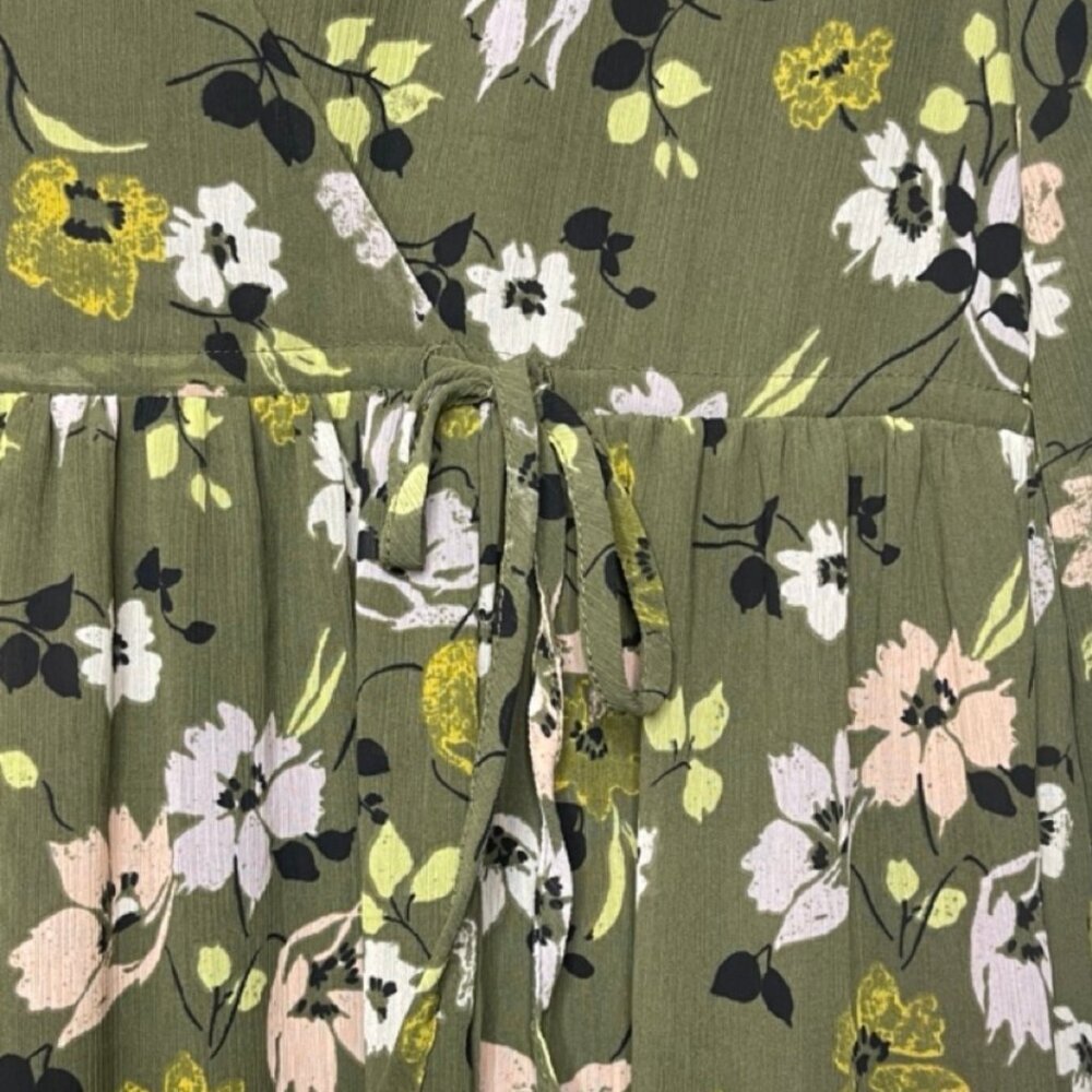 MADEWELL | Olive Green Floral Cinched Waist Wildblooms Midi Dress | Size XXSP - Picture 7 of 14